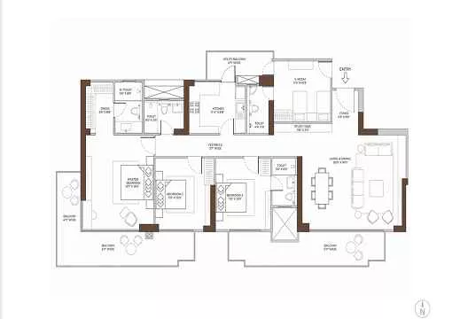 Purva Esplanade Floor Plan 3 BHK